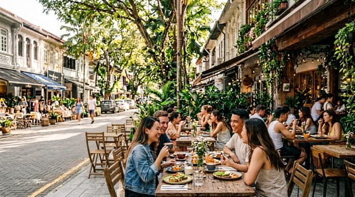 Leafy cafe street scene for the Bangsar neighbourhood guide