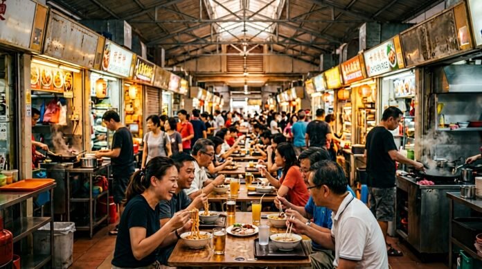Busy hawker food court showing the best hawker centres in KL