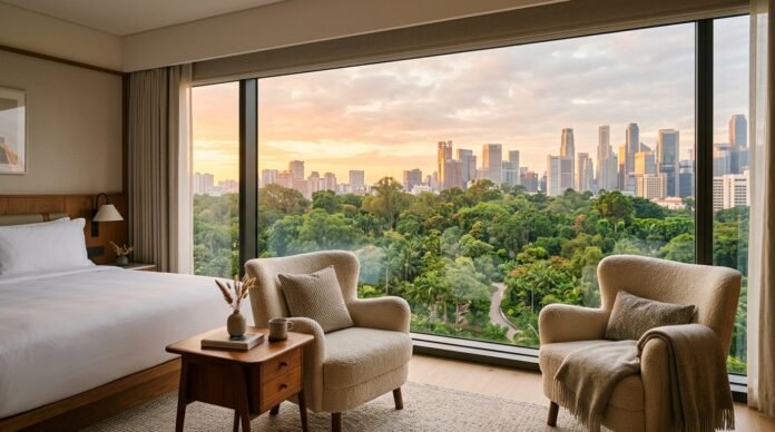 Luxury hotel suite with a park and skyline view in the best hotels KLCC area