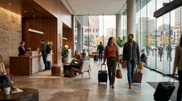 Modern hotel lobby near a transit hub, illustrating the best hotels near KL Sentral
