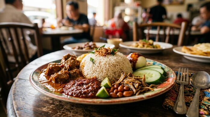 Plate of traditional food showing the best Malaysian dishes to try