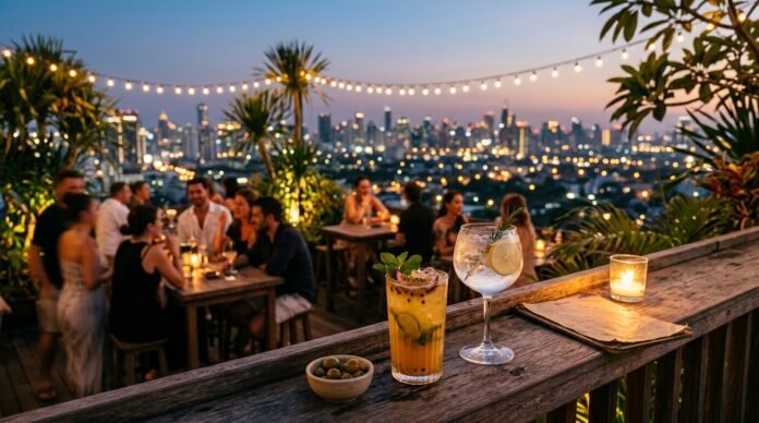 Rooftop bar at dusk overlooking the city, showing the best rooftop bars in KL