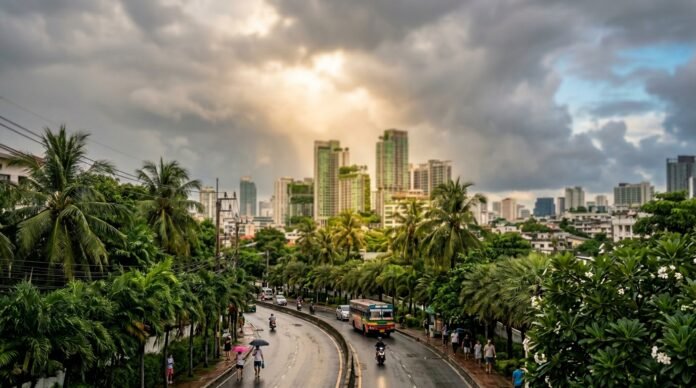 Tropical sky over the city showing the best time to visit Kuala Lumpur