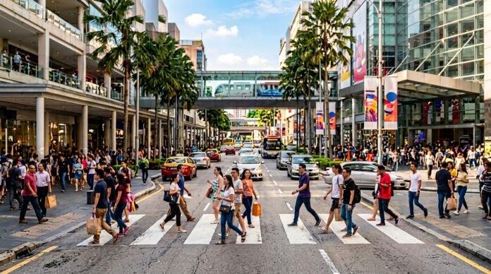 Busy shopping street scene for the Bukit Bintang neighbourhood guide