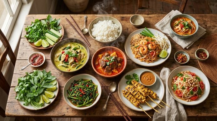 Spread of Malaysian dishes illustrating what to eat in Kuala Lumpur