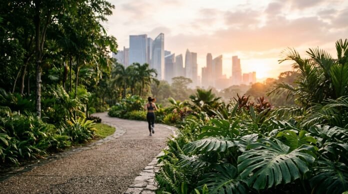 Early morning city park scene for a Kuala Lumpur in one day itinerary