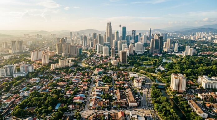 Aerial view of city districts illustrating Kuala Lumpur neighborhoods