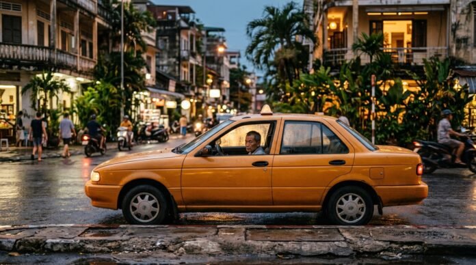 Street taxi at dusk illustrating how to avoid taxi scams in Kuala Lumpur